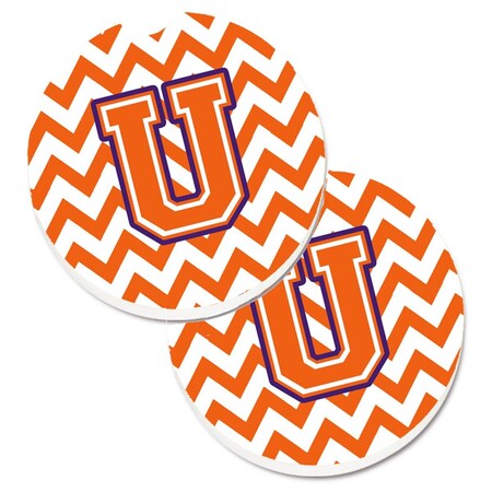 Carolines Treasures Letter U Chevron Orange and Regalia Set of 2 Cup Holder Car Coaster CJ1062-UCARC